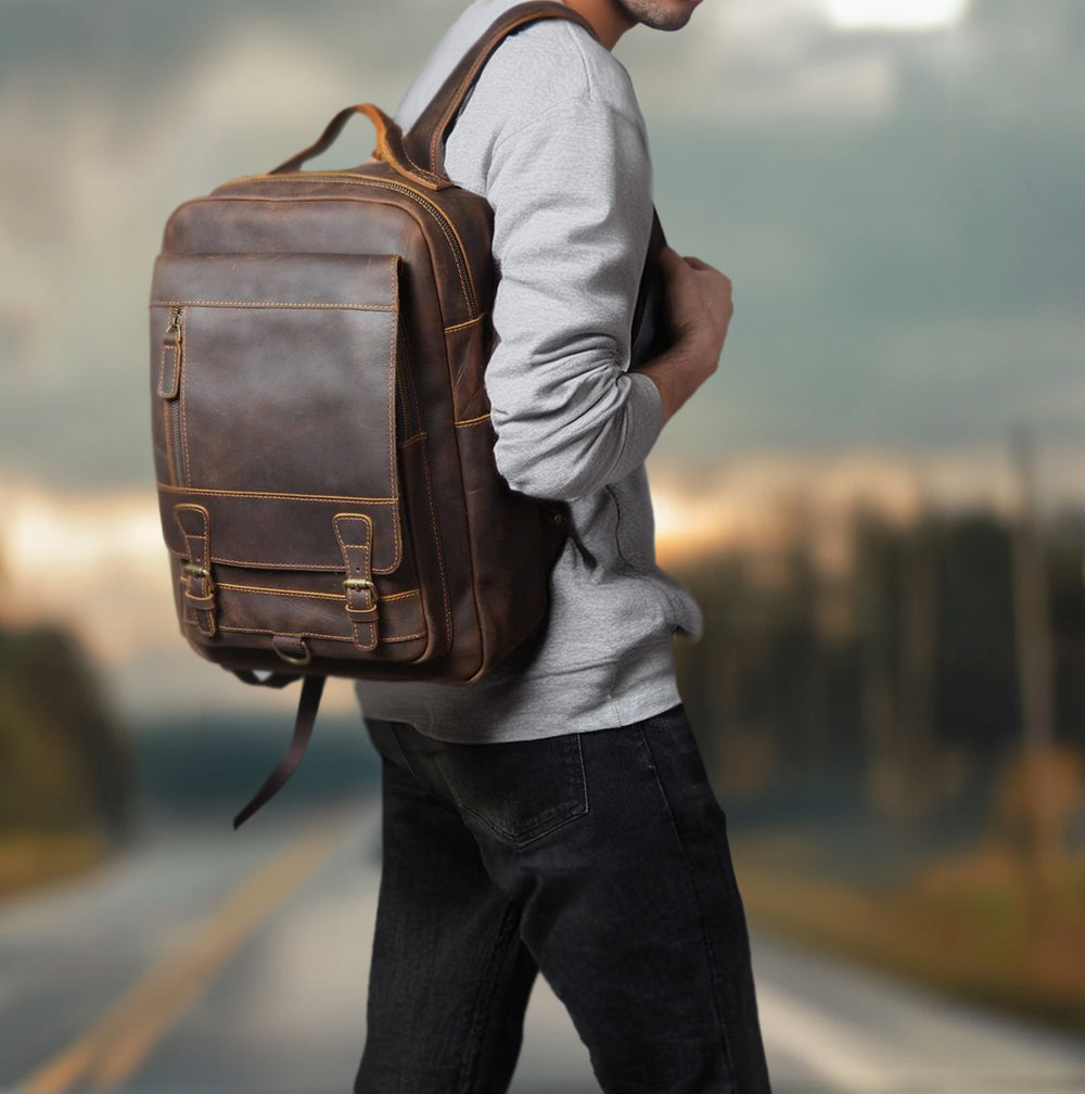 Tan Leather Backpack | Caribbean Sea