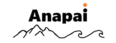 Anapai logo featuring mountains and waves, representing nature and adventure.