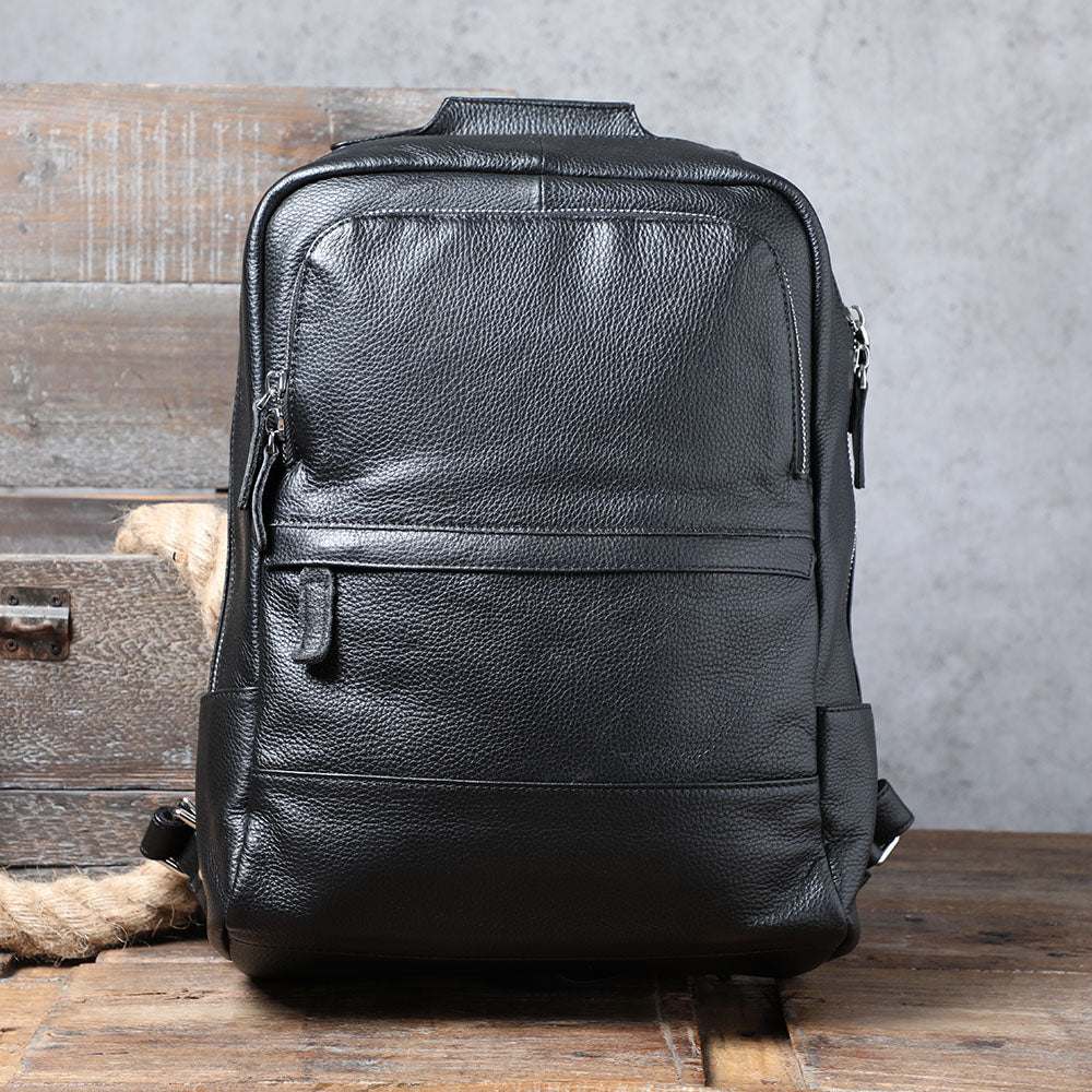 Stylish black leather bookbag from Death Valley, perfect for daily use and travel essentials.