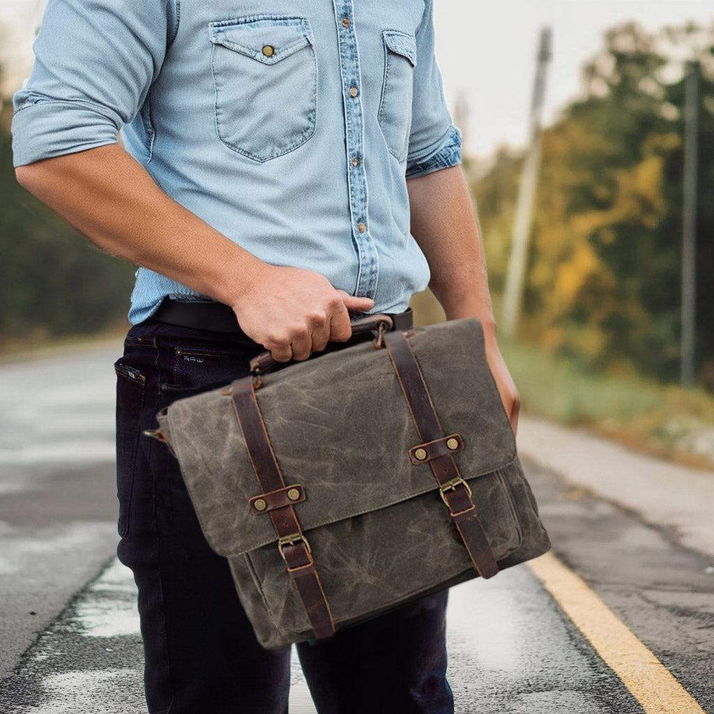 Canvas and Leather Messenger Bag | Rhine