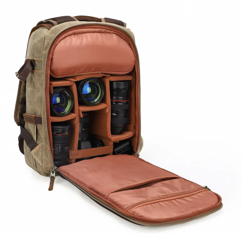 Camera backpack from Mount Aoraki, featuring compartments for lenses and gear, ideal for photographers.