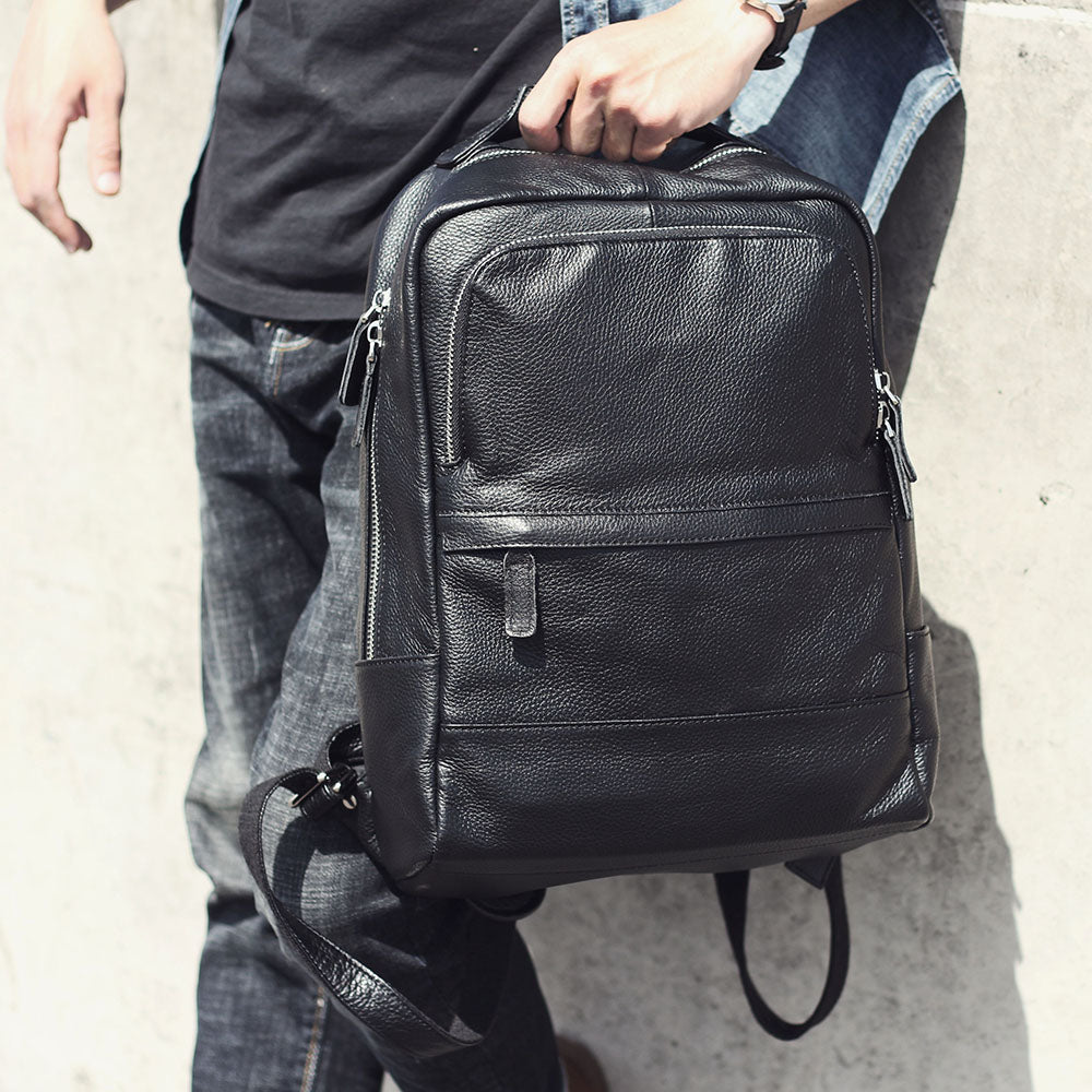 Stylish black leather bookbag, perfect for daily use, showcasing sleek design and practicality in Death Valley.