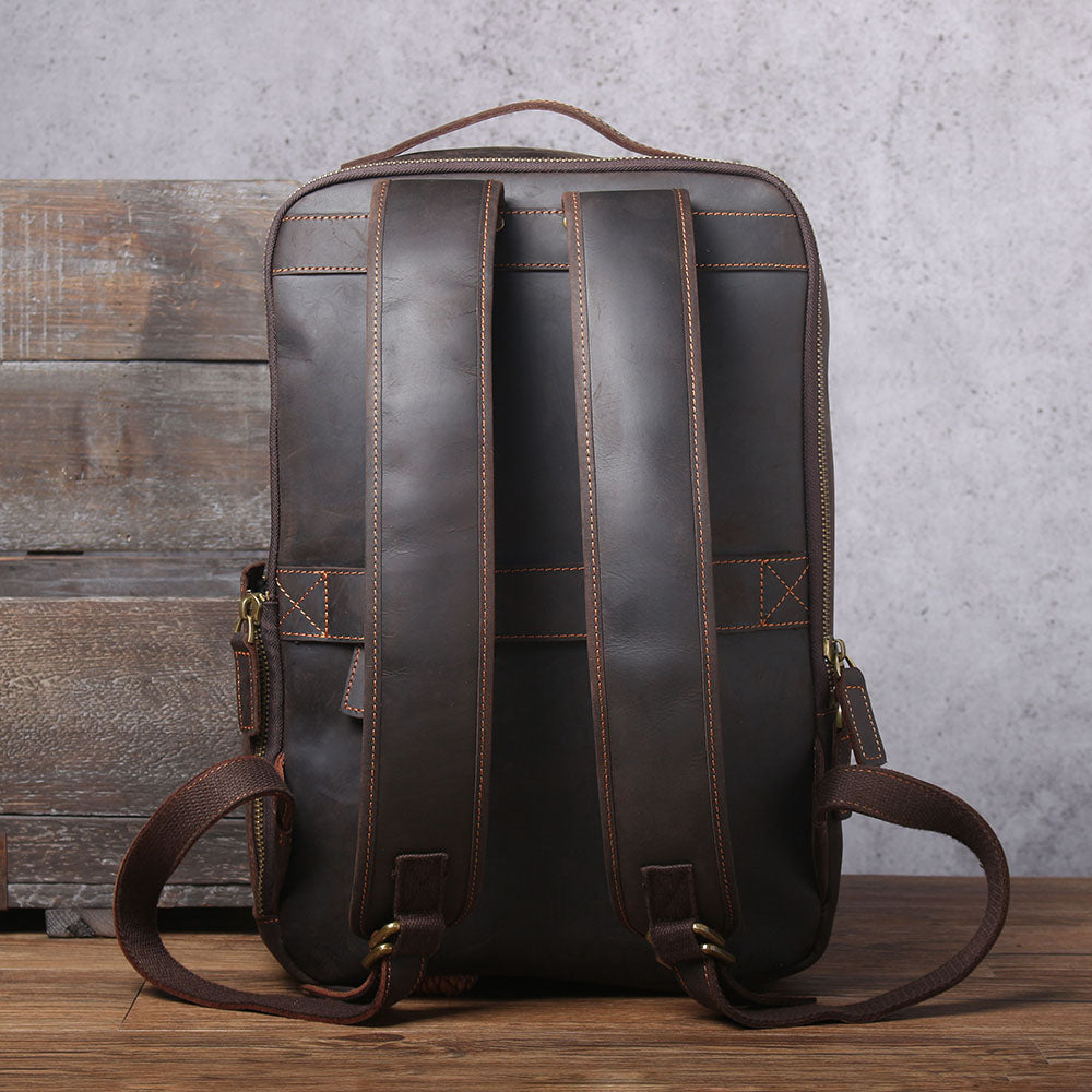 Leather Laptop Rucksack Loch Ness with sturdy straps, perfect for stylish and functional travel.