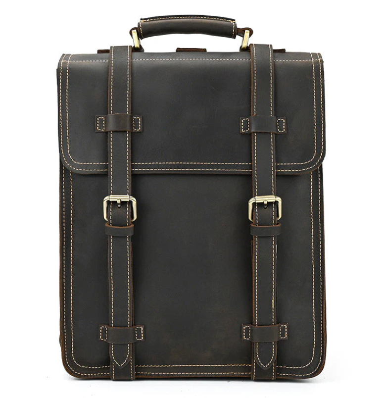 Stylish leather rucksack from Smokies featuring buckles and a top handle, perfect for casual or professional use.