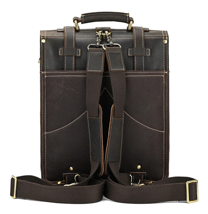 High-quality leather rucksack with a stylish design, featuring adjustable straps and multiple pockets for organization.