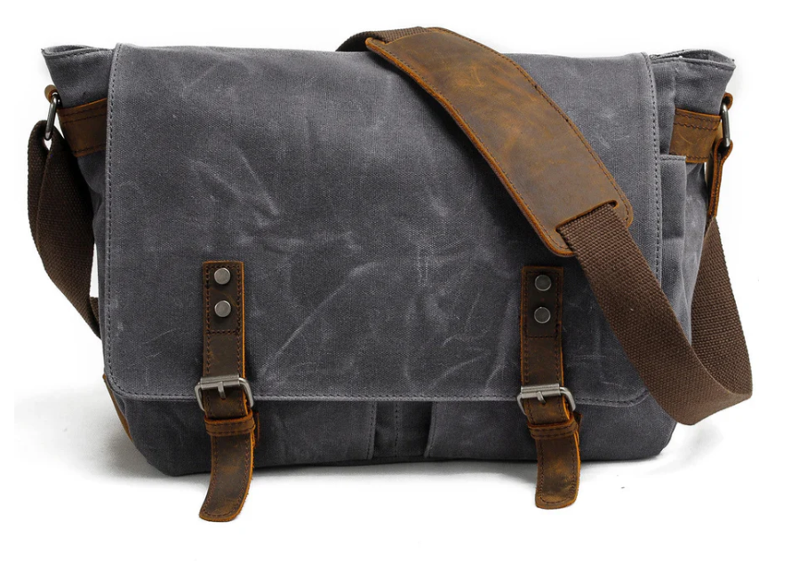Retro shoulder bag by Yangtze in grey with brown accents, perfect for casual outings and everyday use.