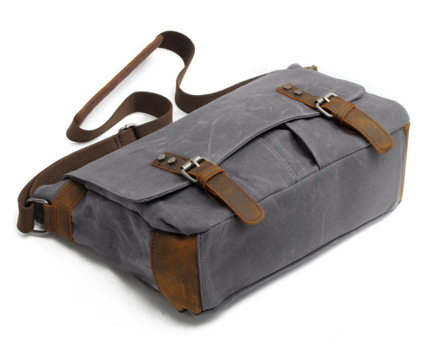 Retro shoulder bag by Yangtze, featuring a stylish gray canvas design with leather accents.