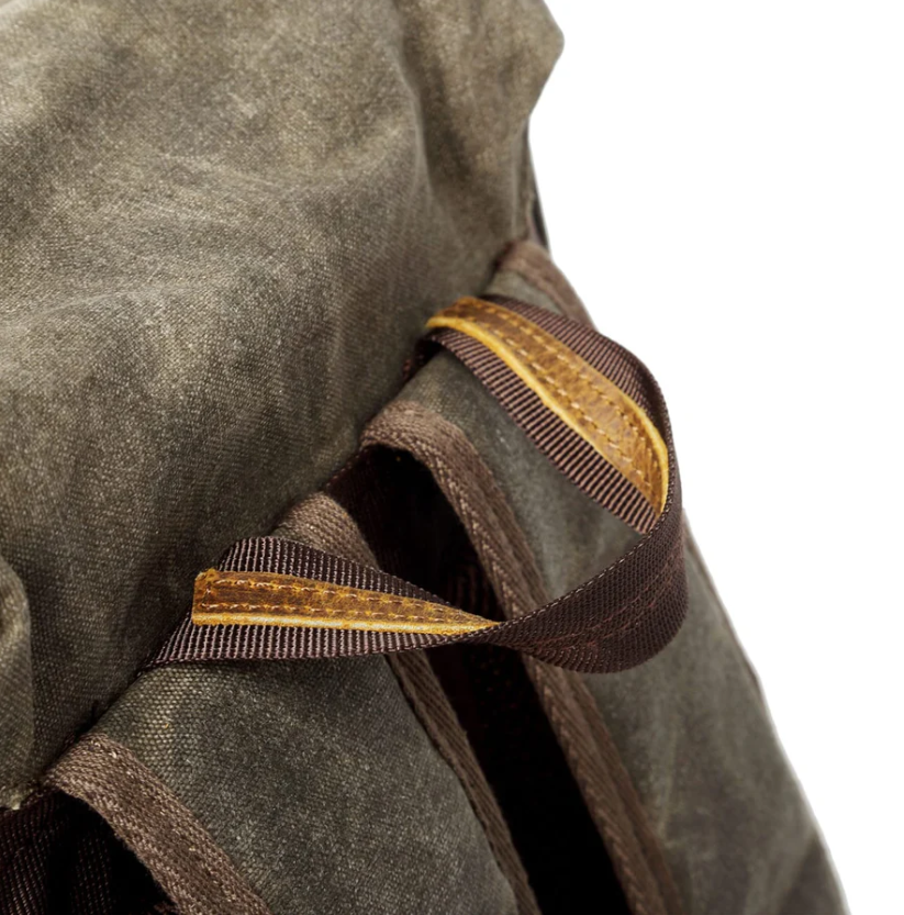 Close-up of the Waterproof Canvas Camera Backpack featuring sturdy straps and durable material, perfect for outdoor photography.