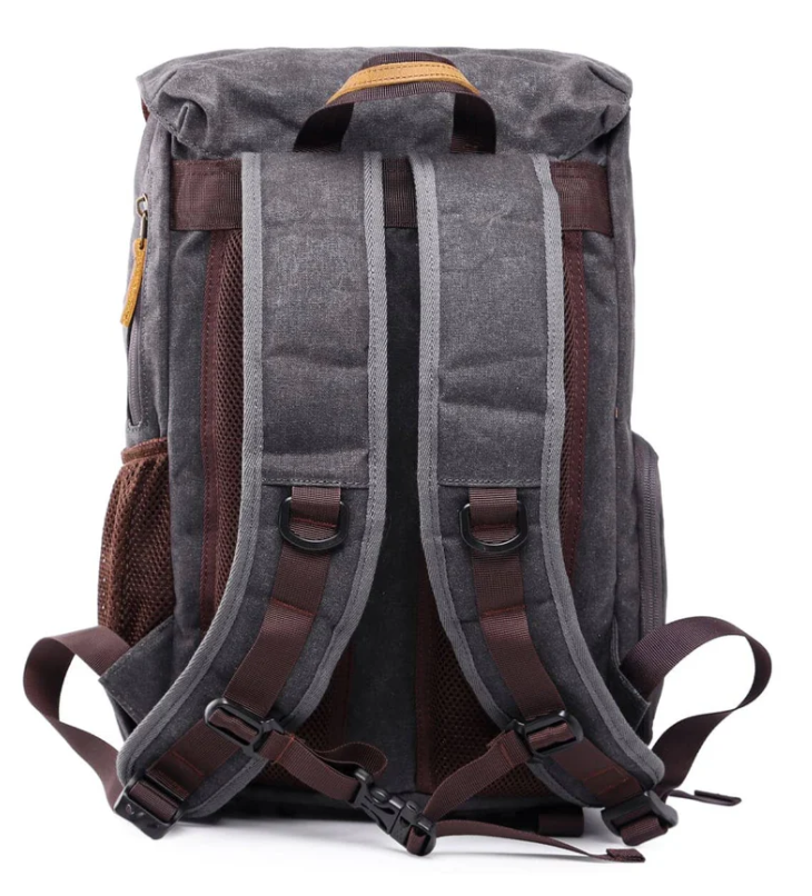 Waterproof Canvas Camera Backpack Antarctica with adjustable straps and multiple compartments for gear.
