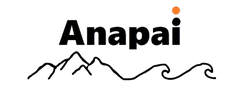 Anapai logo featuring mountains and waves, representing nature and adventure.