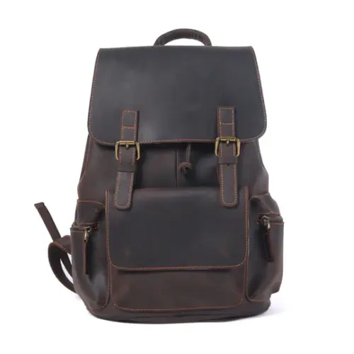 Leather Drawstring Backpack | Black Sea