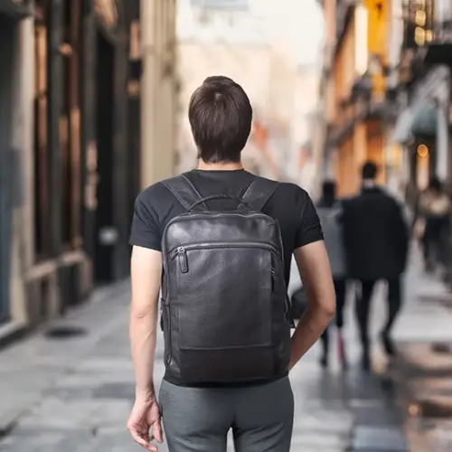 Black Leather Laptop Backpack | Serengeti